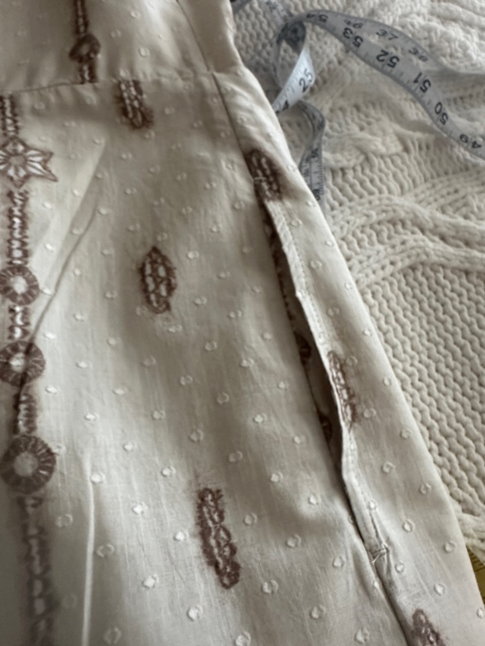 100% Cotton - White/Cream Embroidered Summer Dress - Neutral Floral + Pockets - Picture 9 of 12
